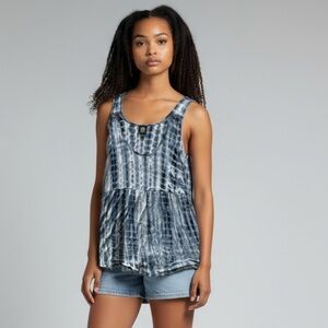 Blue and White Tie Dye Bobeau Yoga Swing Tank, Size Large
